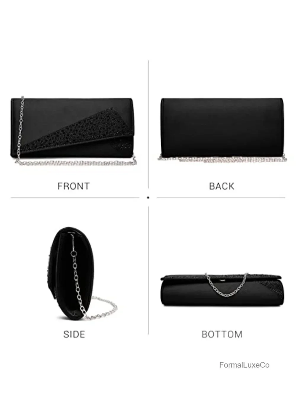 Satin Rhinestone Sparkle Clutch Evening Bag with Chain Strap